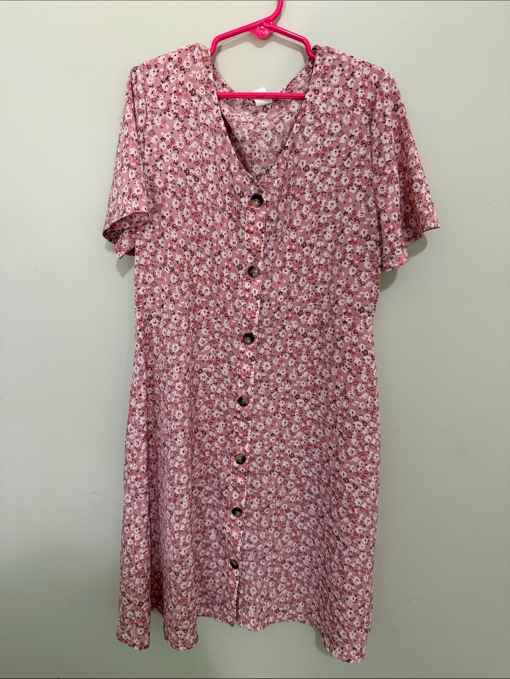 SHEIN Pink Floral Button-Front Casual Dress